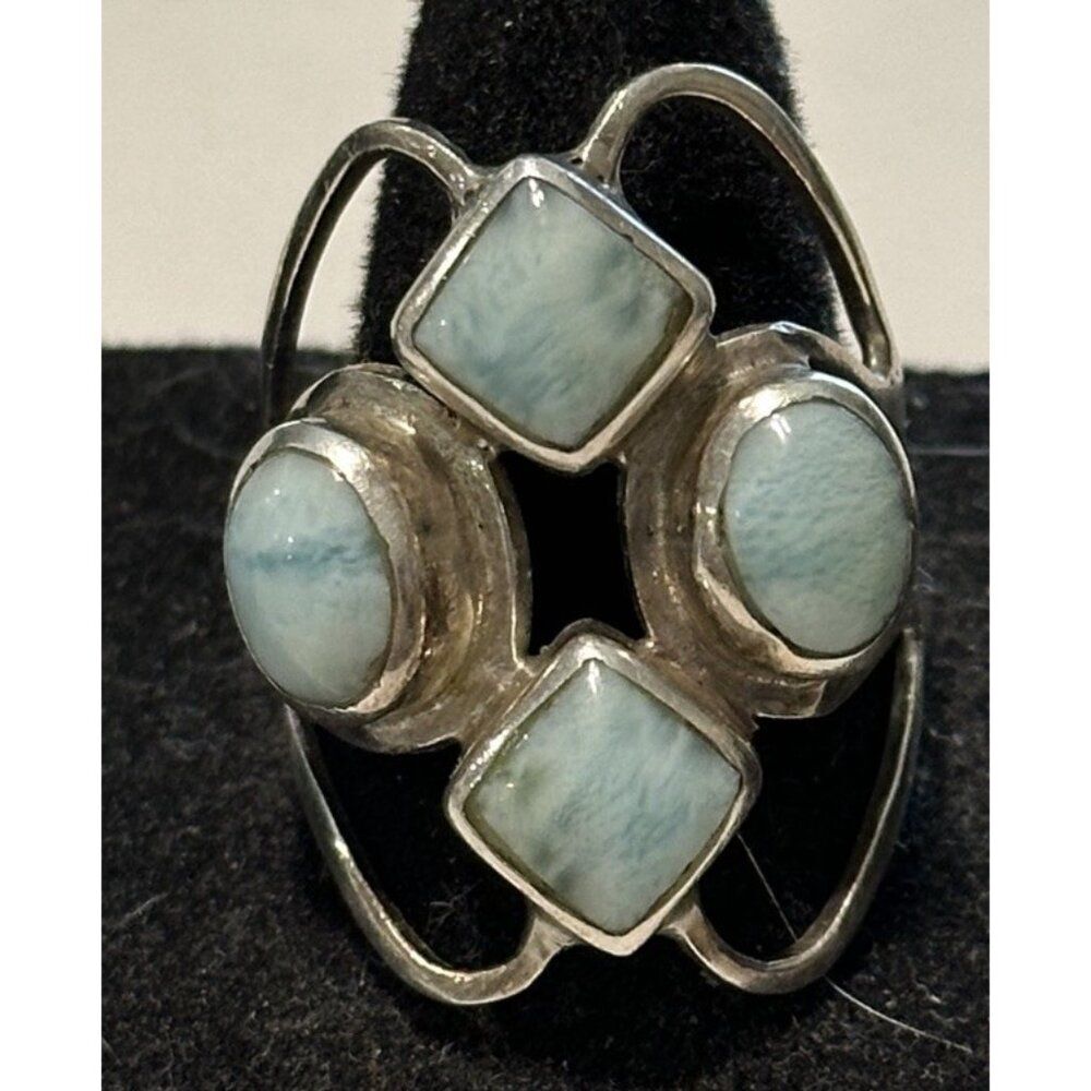 Woman Sz 8 Sterling Silver Ring Larimar Openwork Unique Peace Clarity